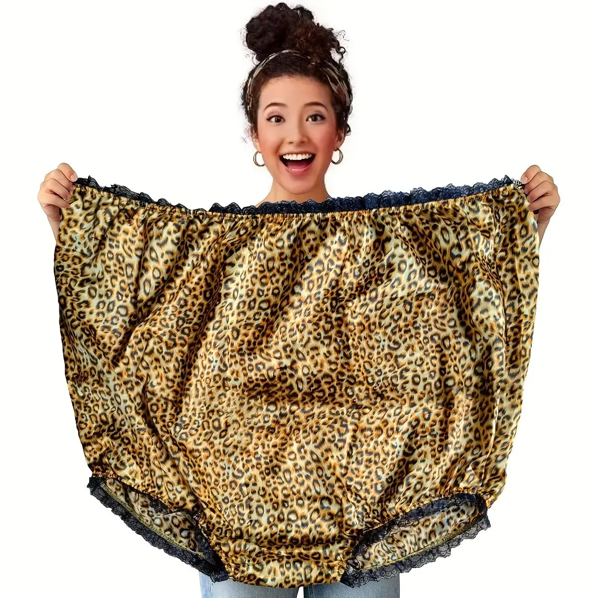 Funny Granny Panties Gag Gift for Women Men, Wedding Party Bride Big Mama Undies Prank, Enormous Mormon Underwear Leopard Spots Pattern