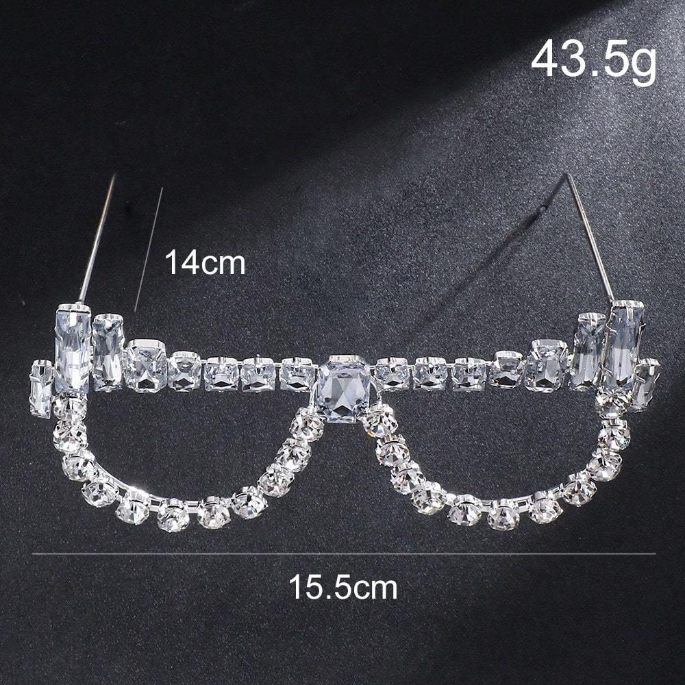 Women's Rhinesne Eyeglass Frame - Non-Lens Openwork-Out Glasses with Sparkling Geometric design, Party Wedding Birthday Formal Event Accessories - No Lens Needed for Costume Everyday Glamour, Wedding Glasses, Festive Accessories, Bold Statement Accessory,