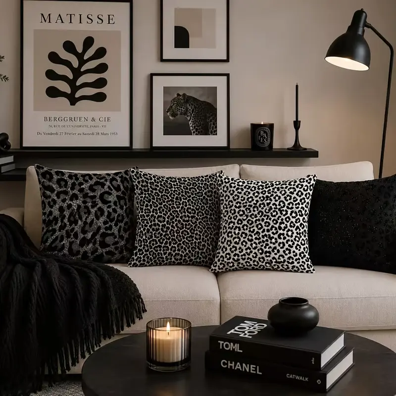 4pcs Leopard Print Pillowcase Suitable for Sofa Bed Couch - Modern Square Cushion Covers with Zipper Closure, Print Home Decor in Neutral Tones (///Tan)