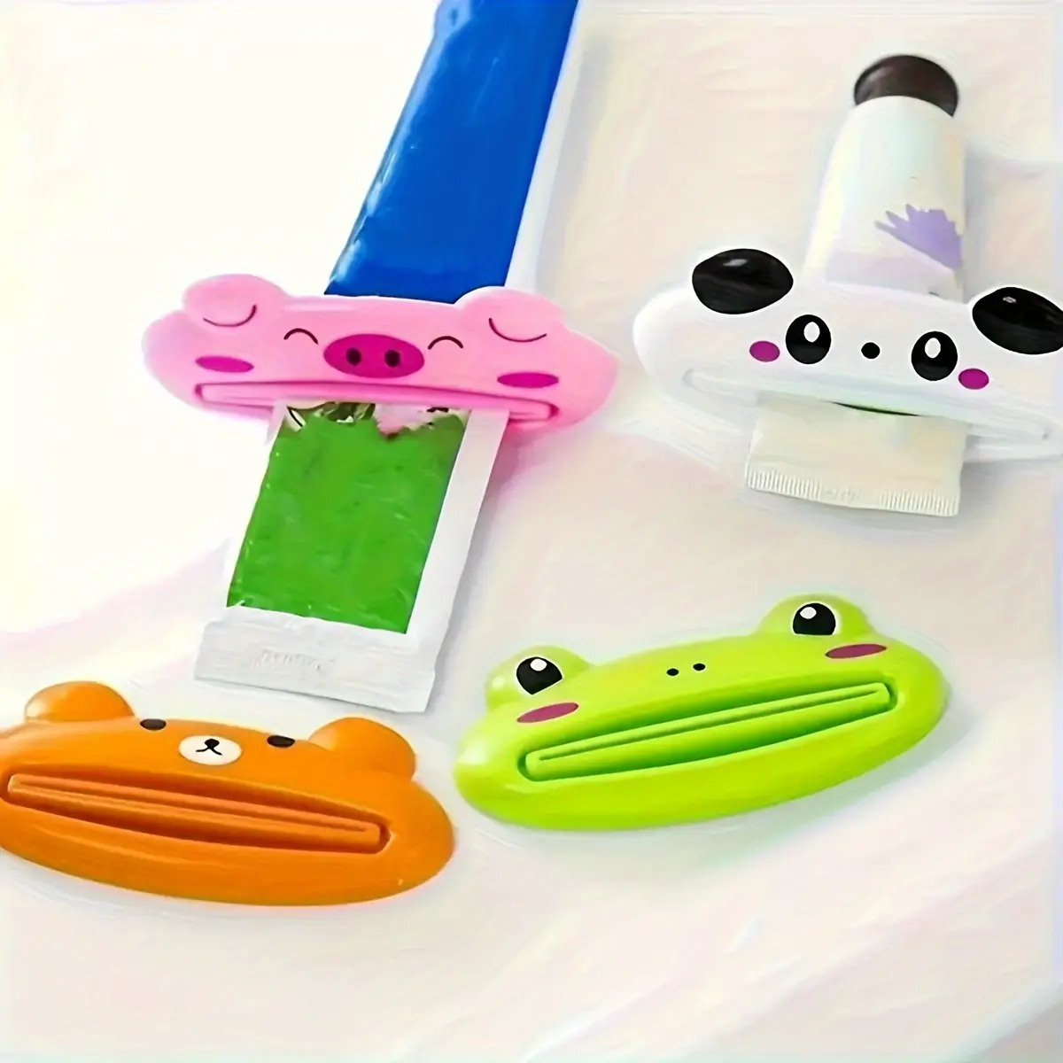 4 Cartoon Animal Toothpaste Squeezers for Kids, Fun Plastic Bathroom Accessories, Independent and Easy to Use, Toothpaste Holder