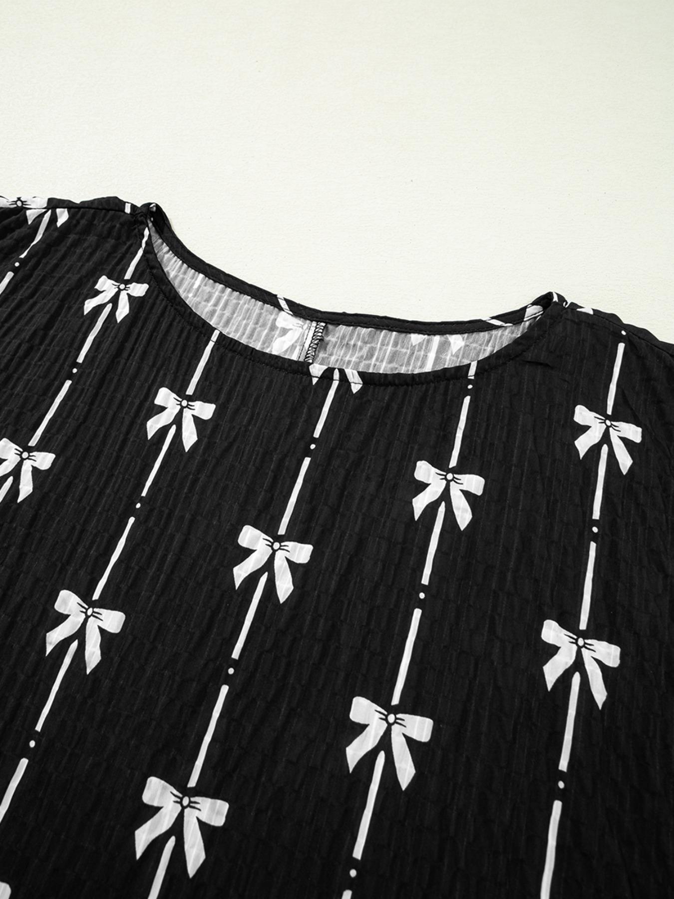 Women's Bow Print Tee, Casual Short Sleeve T-shirt for Daily Wear, Ladies Clothes for All Seasons