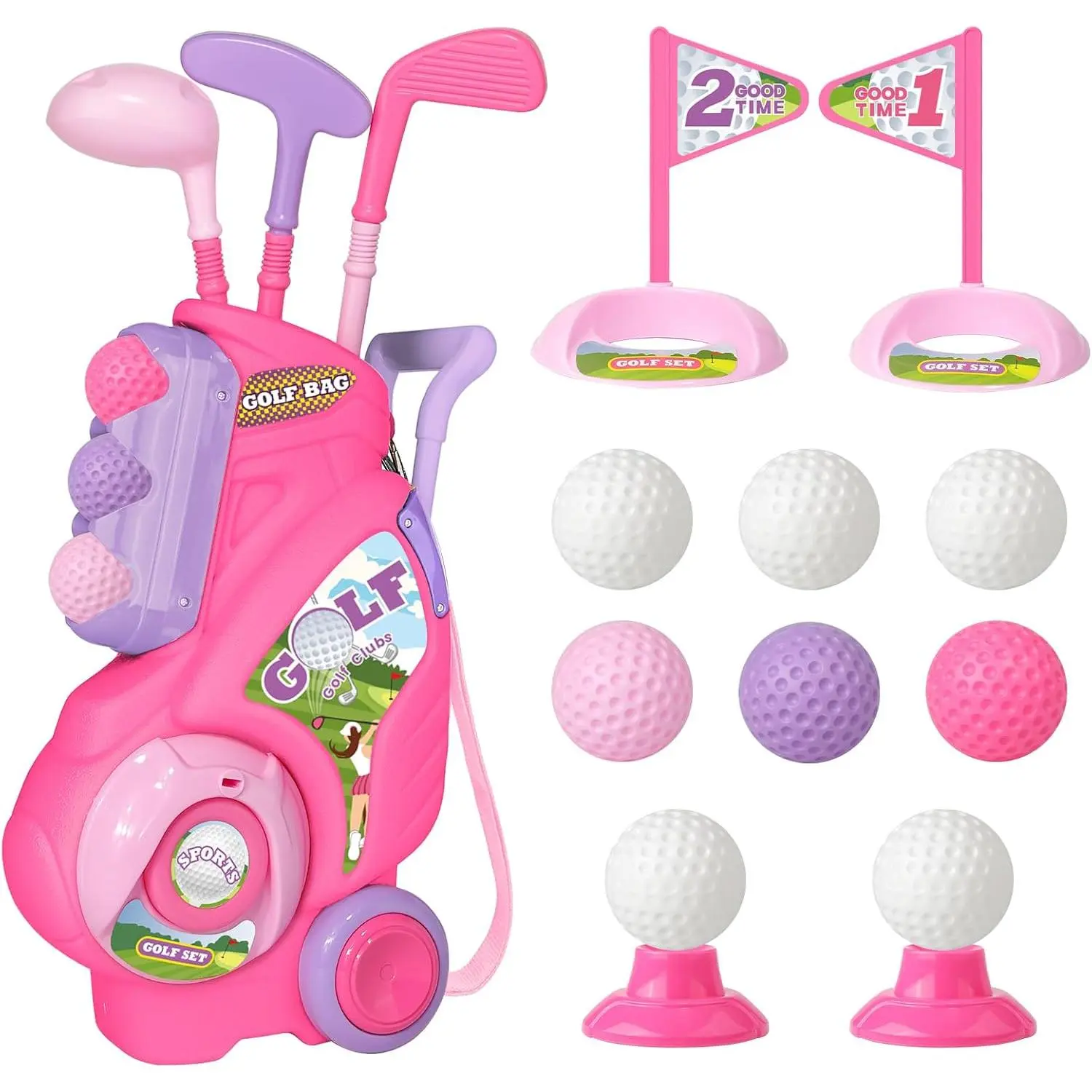 Unisex Toddler Golf Set, Upgraded Kids Golf Cart with 3 Clubs & 8 Balls, Outdoor-Indoor Sports Toy for 1-4 Years Old, Pink Birthday Gift (Baby & Maternity Storage Toy)