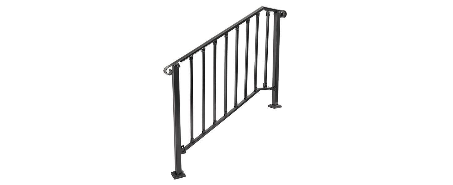 4-5 Step Hand Rail, Handrails for Outdoor Steps, 4-5 Steps Adjustable Outdoor Garden Railing for Stairs Black Steel Powder Coated Heavy Duty