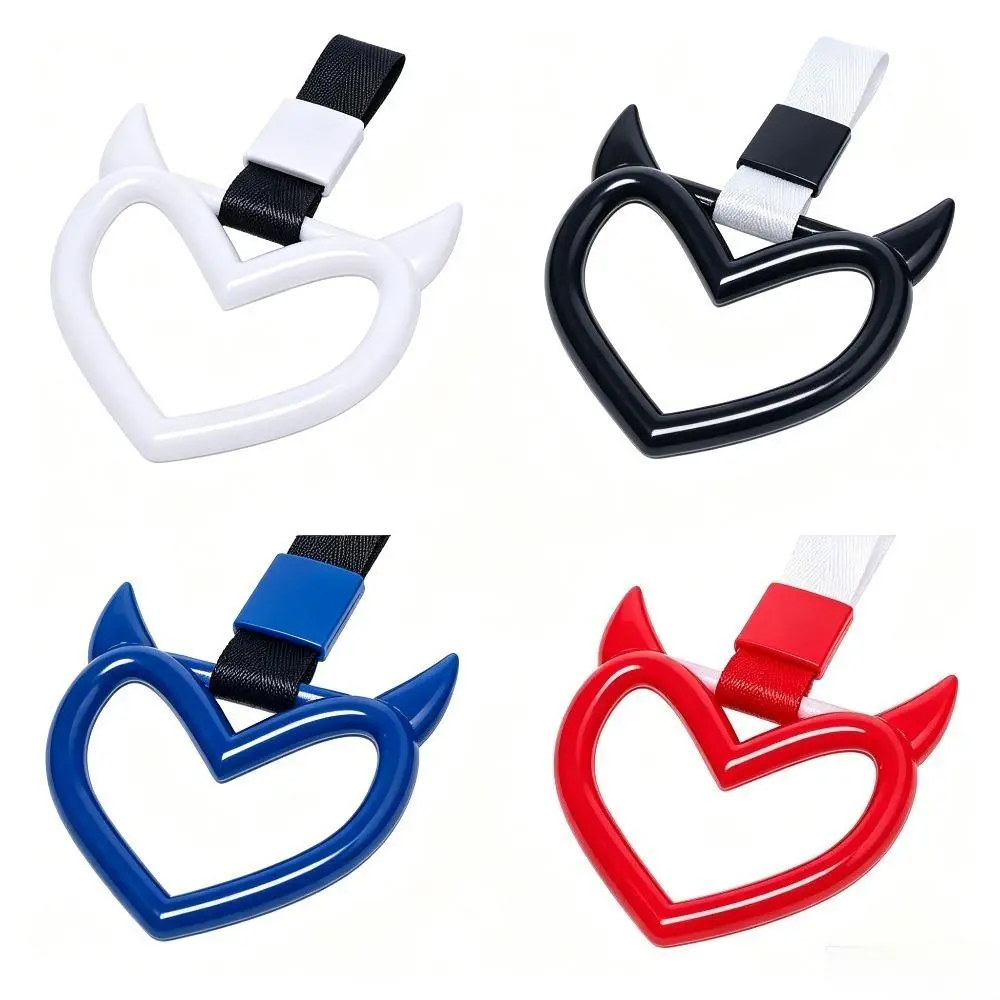 Car Handle Straps, 2-Pack Goth Red Heart Pull Rings with Devil Horns for Edgy Custom Style - Anti-Static, Glow-in-the-Dark Bumper Accessory, Door Handles