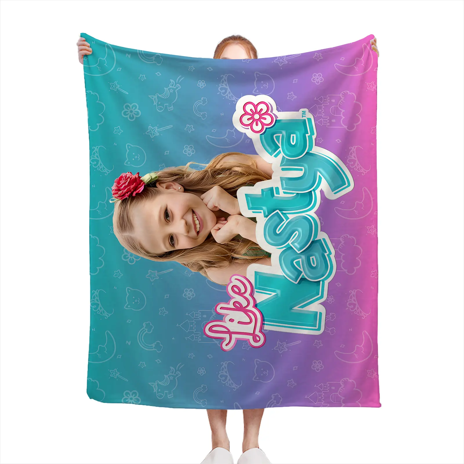 Soft Cozy Throw Blanket Polyester Gradient Purple Blue Custom Photo Print Kids Bedroom Gift For Girls2607230272