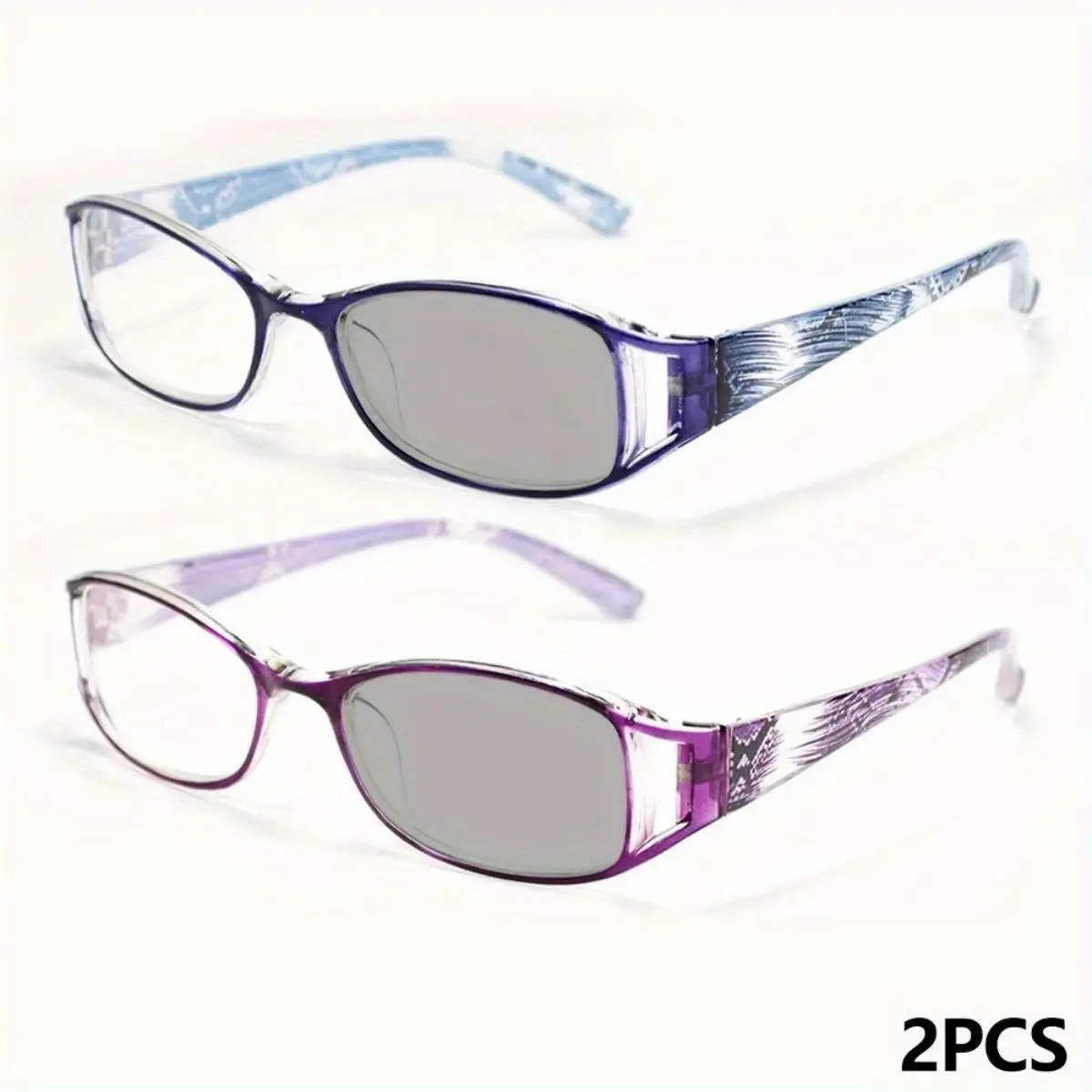 2-Pack Unisex Rectangular Reading Glasses, Light Plastic HD Lens Readers for Home & Office Daily Use