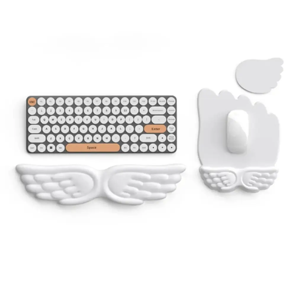 Cute Soft Memory Foam Ergonomic Wrist Rest Set - Rubber Mechanical Keyboard Support Pad, Wing-Shape Angel Mouse Cushion with Non-Slip Base, Massage Feature for Casual PC/Laptop Gamers, Family Use, Ideal Gift for Friends