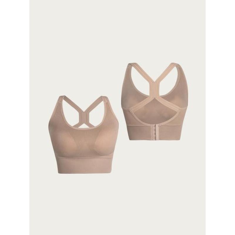 Women's Solid Wireless Bralette Comfortable Breathable Backless for Sports and Daily Wear Medium Support Lingerie All Seasons Strappy Sports Bras