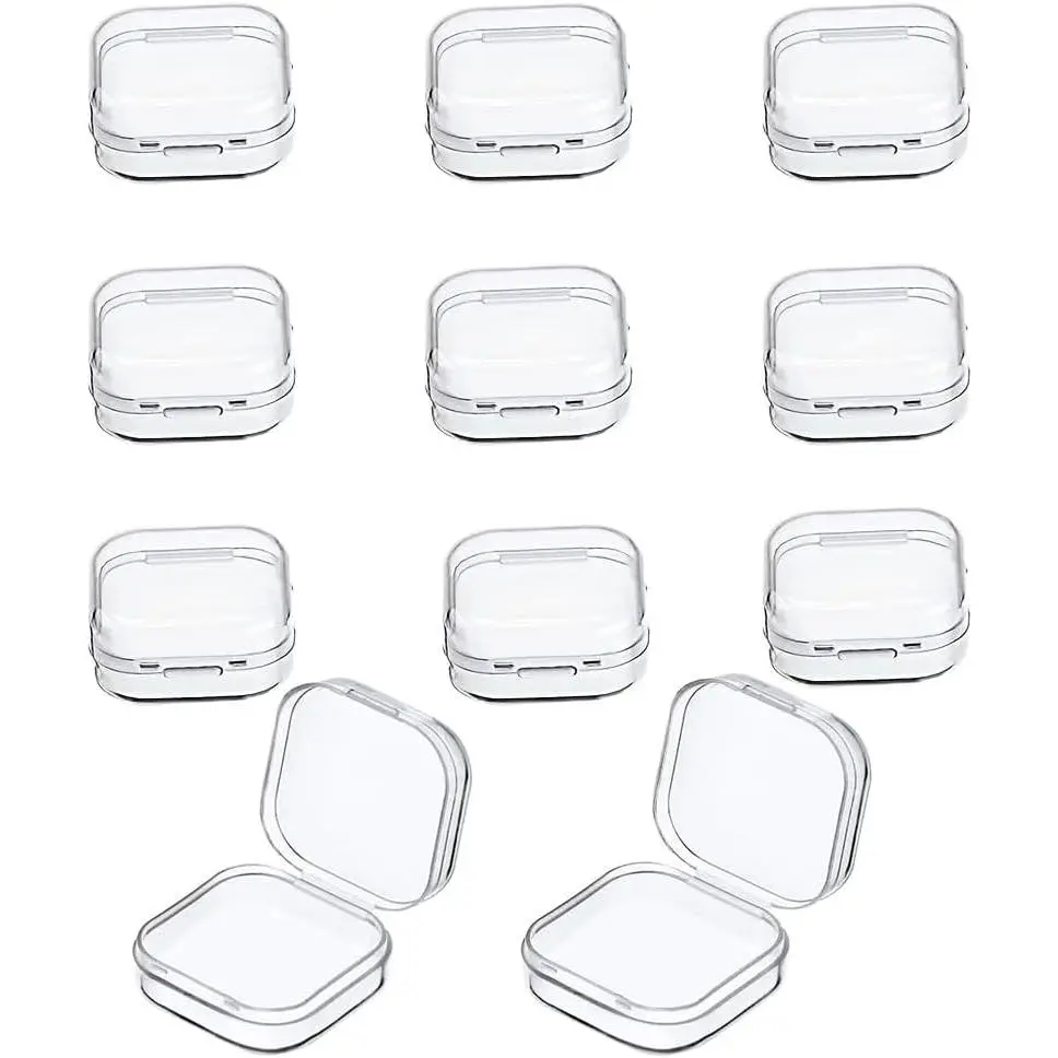 10 count Mini Clear Plastic Box 1.8 mm Thicken Square  Earplug  Storage Box Case Container with Lid for Bead Makeup Craft Project