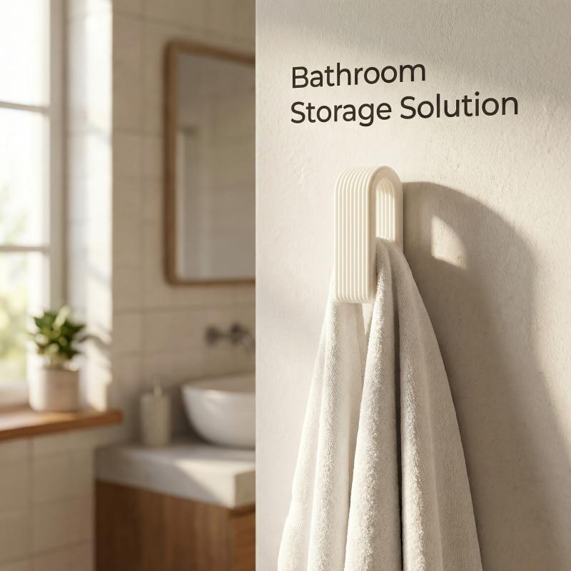 1Pc Wall-Mounted Towel Rack with Locking Design, No-Drill Self-Adhesive Hook, Heavy-Duty Towel Holder for Bathroom Kitchen Entry, Holds Coats Bags Clothes, Anti-Slip Striped Space-Saving Wall Organizer