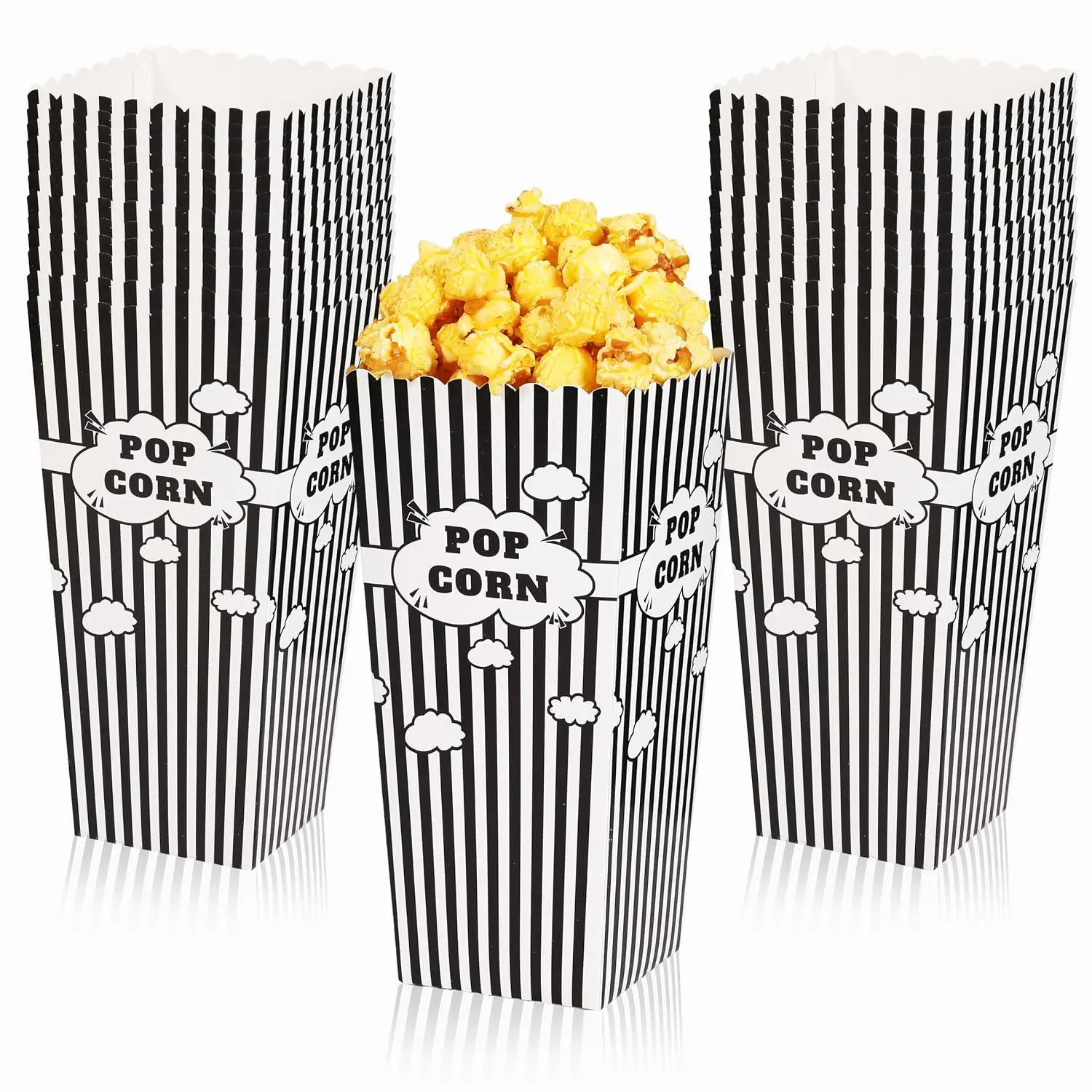 50 Packs Black Popcorn Boxes - Big Pop Corn Bags for Popcorn Machine, Large Capacity Popcorn Containers Buckets for Party Decoration, Cardboard Popcorn Holders for Movie Night Birthday Valentine's Day