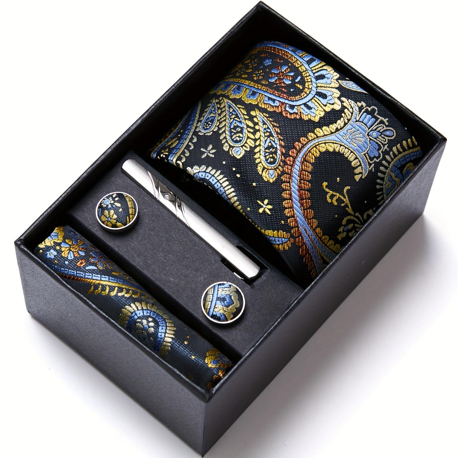 Paisley tie, pocket square, cufflink set gift box, men's tie 7.5 cm, suitable for holidays, weddings, and work