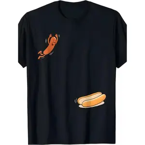 Humorous T-shirt Hot Dog Jumping into Bread Perfect for Summer Barbecues in 2026 Man Man Fun Design