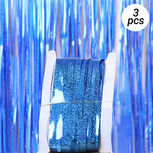 3Pcs 78.3 Inch Laser Fringe Curtain In Assorted Colors, Shiny Tinsel Backdrop For All Kinds Of Birthday Parties, Simplify Complex Background Layout, Practical Holiday Decor Supply
