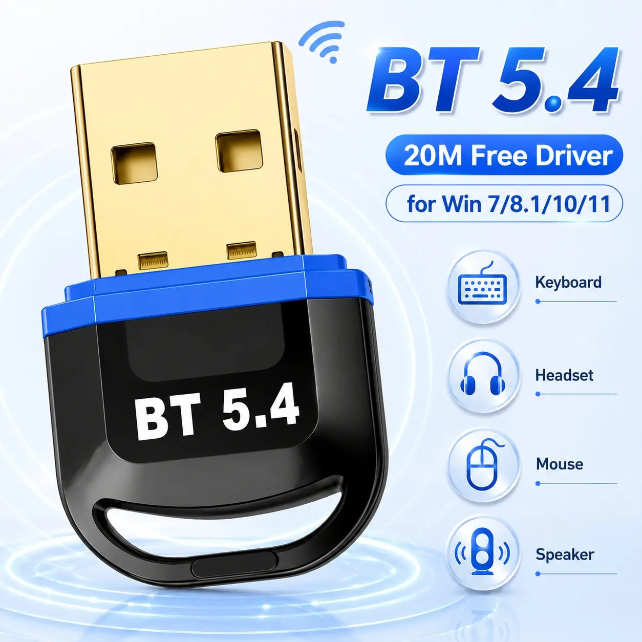 Bluetooth Adapter, USB Bluetooth wireless dongle with 65FT long range, plug & play, Wireless Multiplatform, compatibility for headsets, game controllers, keyboards, Windows11/10/8.1/7