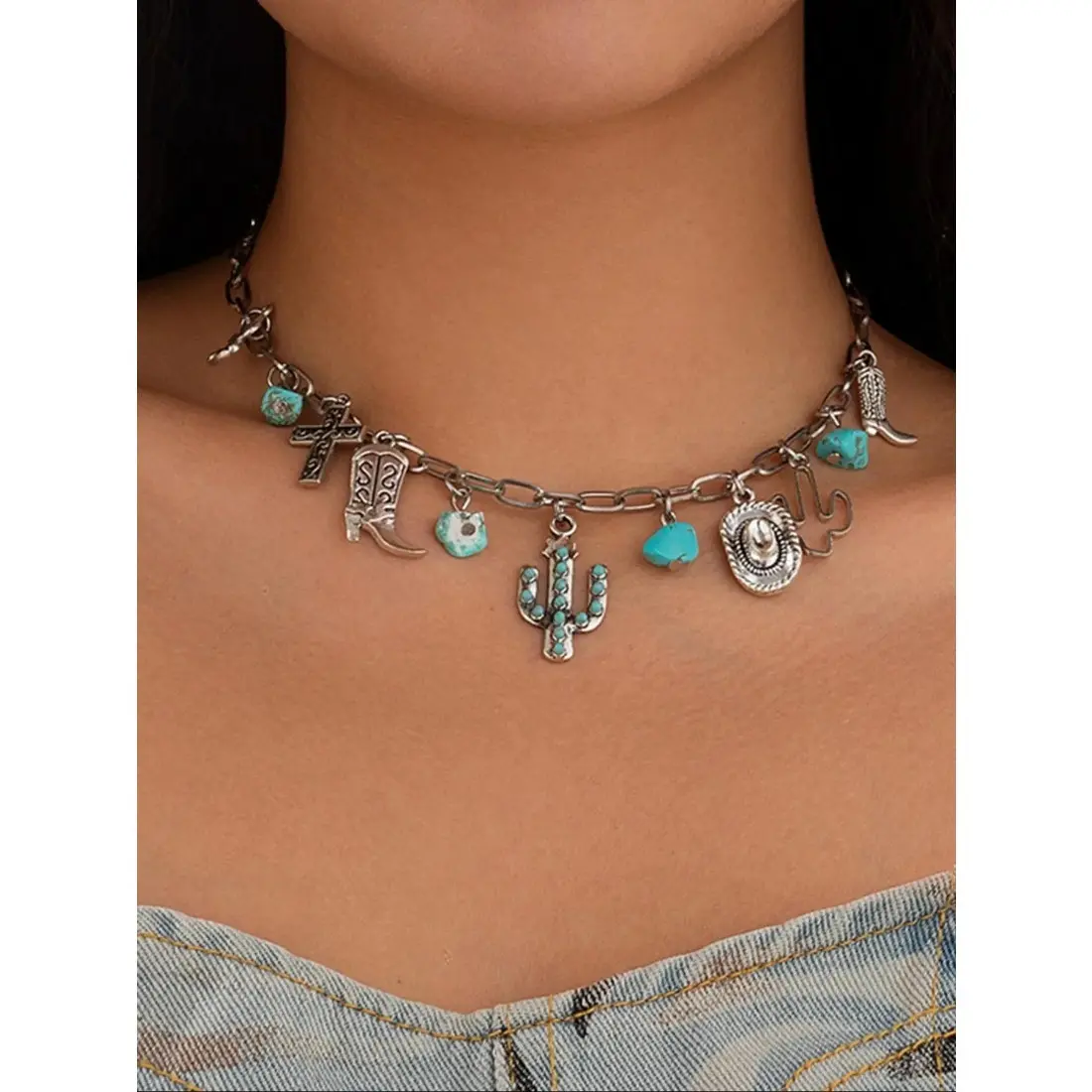 Vintage Cactus Charm Adjustable Stainless Steel Pendant Necklace - Fashion Jewelry for Party, Daily Wear, Birthday Gift