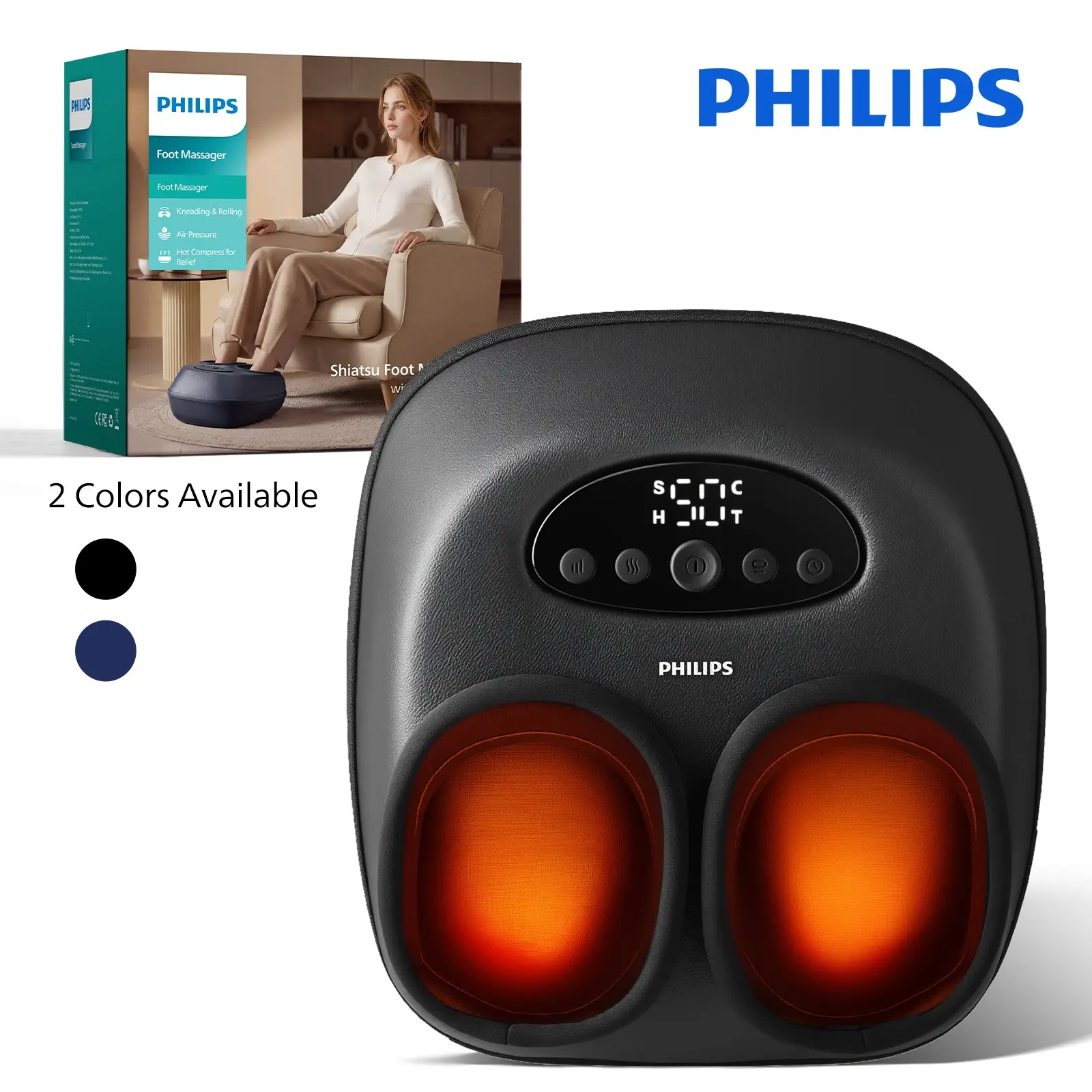 Philips Electric Full Foot Massage Therapy Device, Air Pressure & Six Zone Kneading, Adjustable Modes, Portable, Washable Cover, Easy Use for Family Home Office