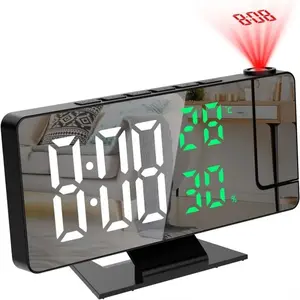180° Rotating Projection Digital Alarm Clock, Humidity Sensor, Night Mode, Snooze Function, 12/24h, USB Powered, Desktop LED Clock