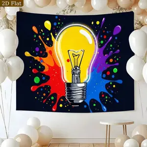 2D Flat Banner Door Cover, Creative Light Bulb & Colorful Ink Print, Artistic Style, Easy to Hang, Perfect for Parties, Home Decor, Gifts