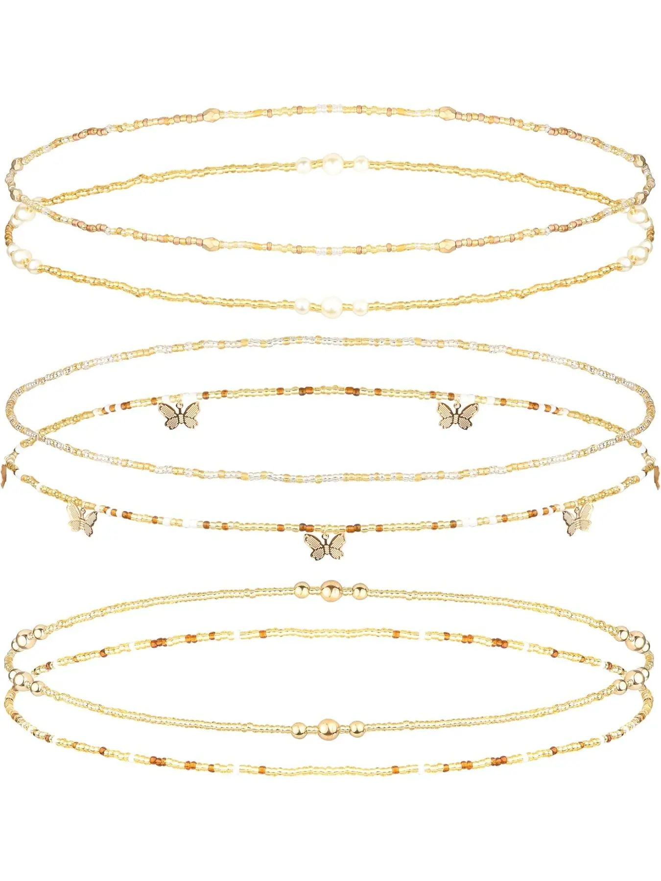 Helicopchain 6Pcs Waist Beads For Women African Waist Beads Belly Chain Beads Waist Elastic Bead Summer Body Chain Bikini Jewelry