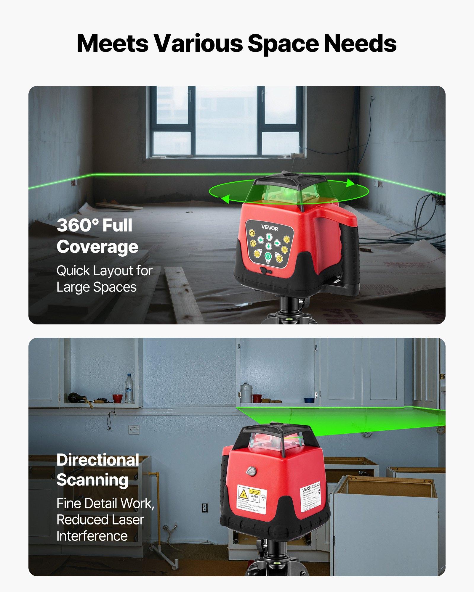 【FathersDayGift】 VEVOR Rotary Laser Leveler Tool Kit, 2000ft 360-Degree Self-Leveling Green Horizontal Laser Transit, with Tripod, Receiver, Remote Control, Scale, Toolcase, IP66 Waterproof, 0.80in/100ft Accuracy for Construction
