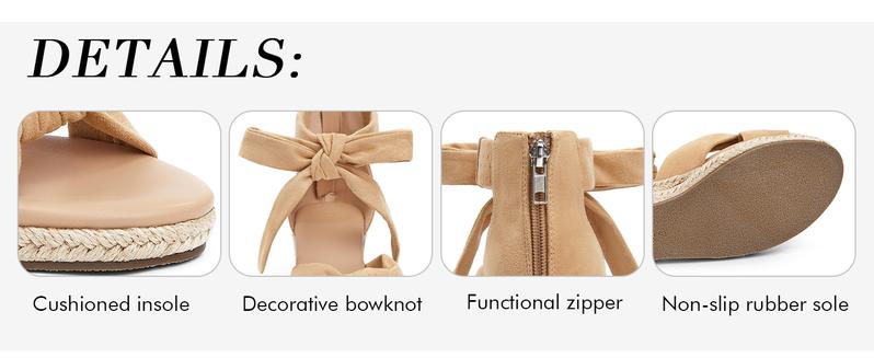 Fashare Womens Espadrilles Wedge Sandals Back Zipper Closure Open Toe Platform Ankle Strap Summer Dress Shoes with Bow