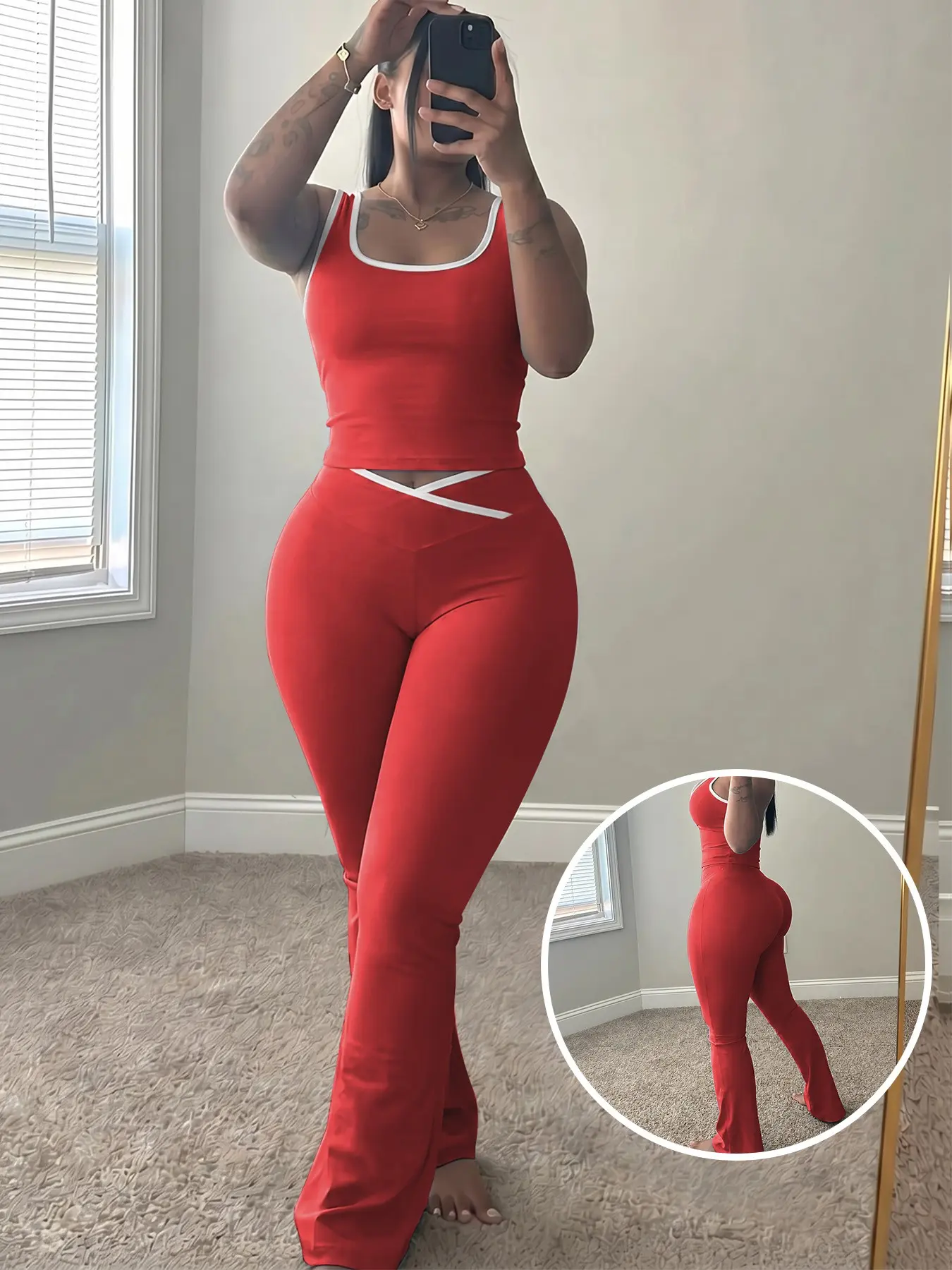 2026 Women 2 Piece Set, Sleeveless Crop Tank Top & Flare Leg Pants, Soft Stretchy Fabric, Slim Fit Loungewear for Gym & Casual Wear