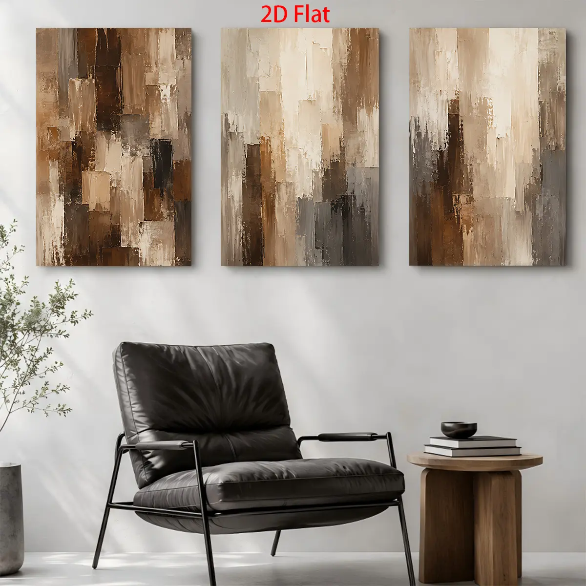 3 Solid Wood-Framed 2D Abstract Canvas Wall Art Prints - Neutral Tone, Waterproof Print, Fade Resistant, Multi-Size, Ready to Hang, Home Decor Gift for Father's Day, Birthdays