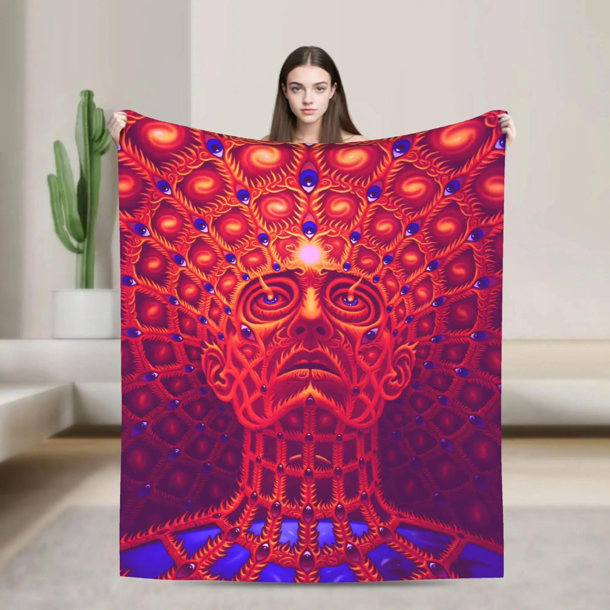 Alex Grey Trippy Psychedelic Flannel Blanket - Super Soft, Wrinkle Resistant, Breathable, Cooling, Durable All-Season Throw (60x50in/80x60in) for Couch, Meditation Room Gifting