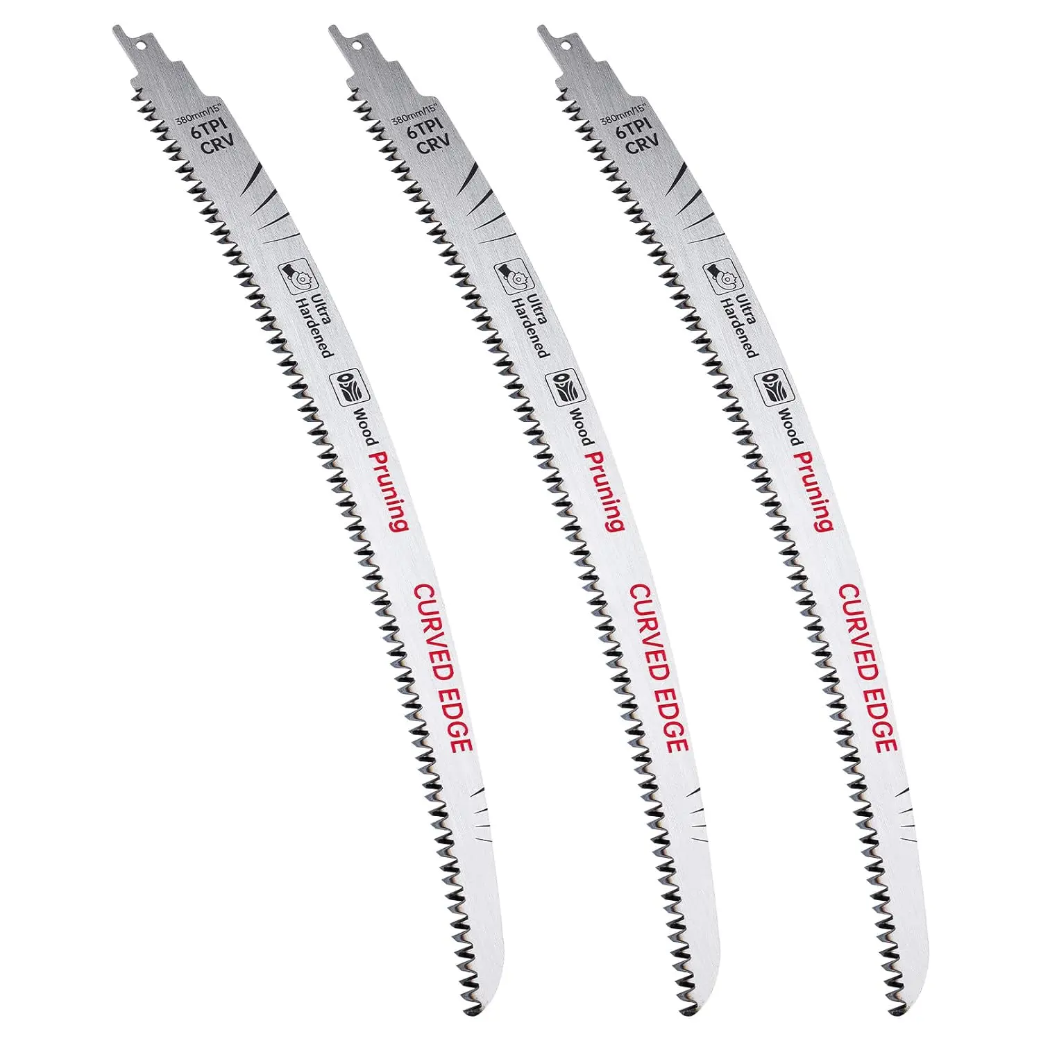 15 Inch Japanese Teeth Reciprocating Saw Blades Set, Arc Cutting Edge Wood Pruning 6TPI Sawzall Blades for Tree Trimming, Wood Cutting, &, 3 Pieces