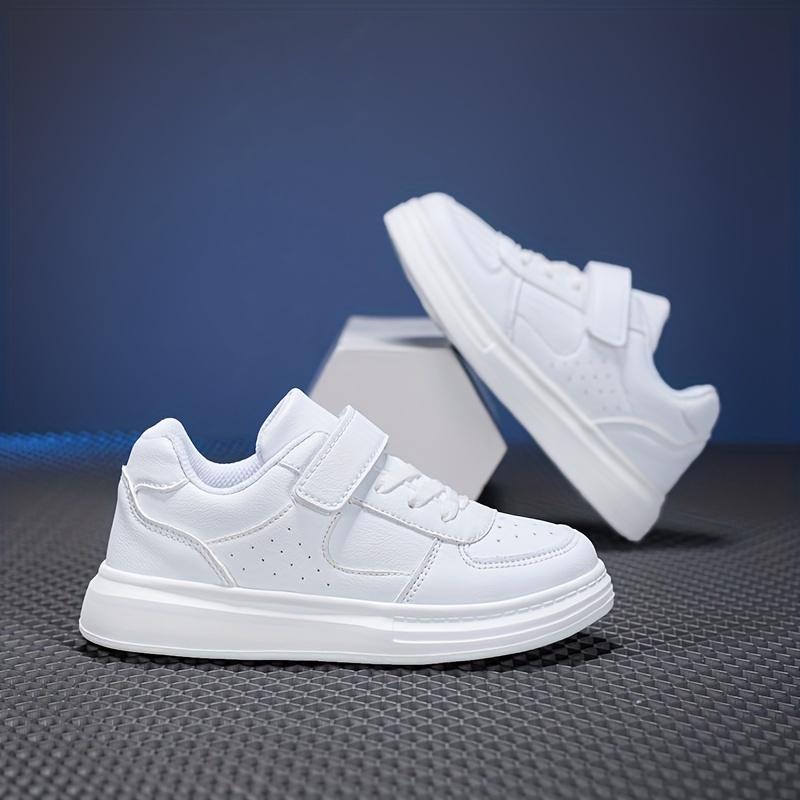 (New)Boys' Casual Sneakers, Summer New Outdoor Fashion Three-Color Leather Convenient Velcro Campus Performance White Shoes, Medium and Large Boys' and Girls' Black and White Sneakers Sizes 28-40(Gift)11
