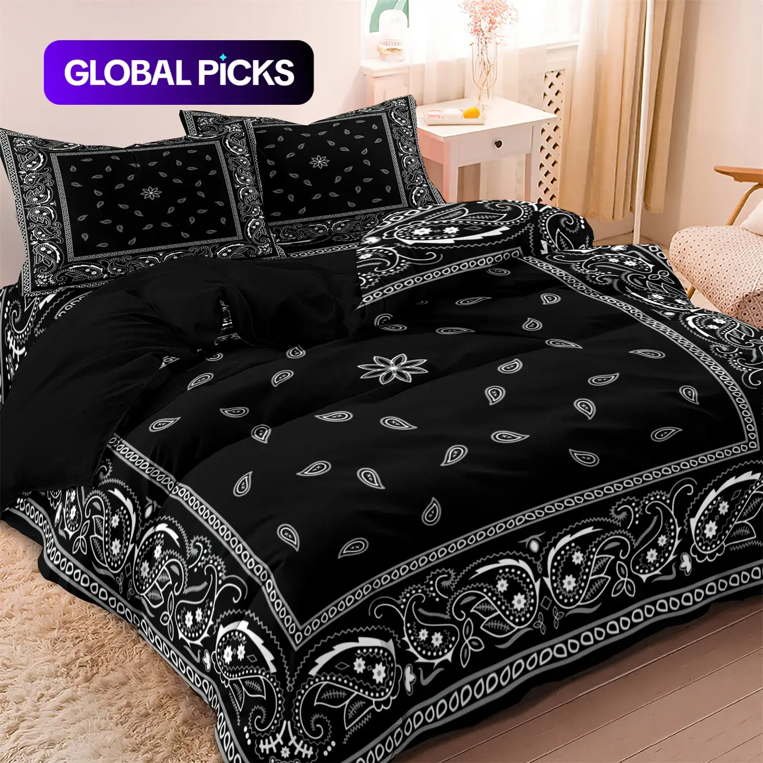 Mandala Floral Pattern Decorative Duvet Cover Set, 3 Counts/set Including 1 Duvet Cover & 2 Pillowcases without Insert, Soft and Comfortable Bedding Set for Home Bedroom #GLOBAL PICKS