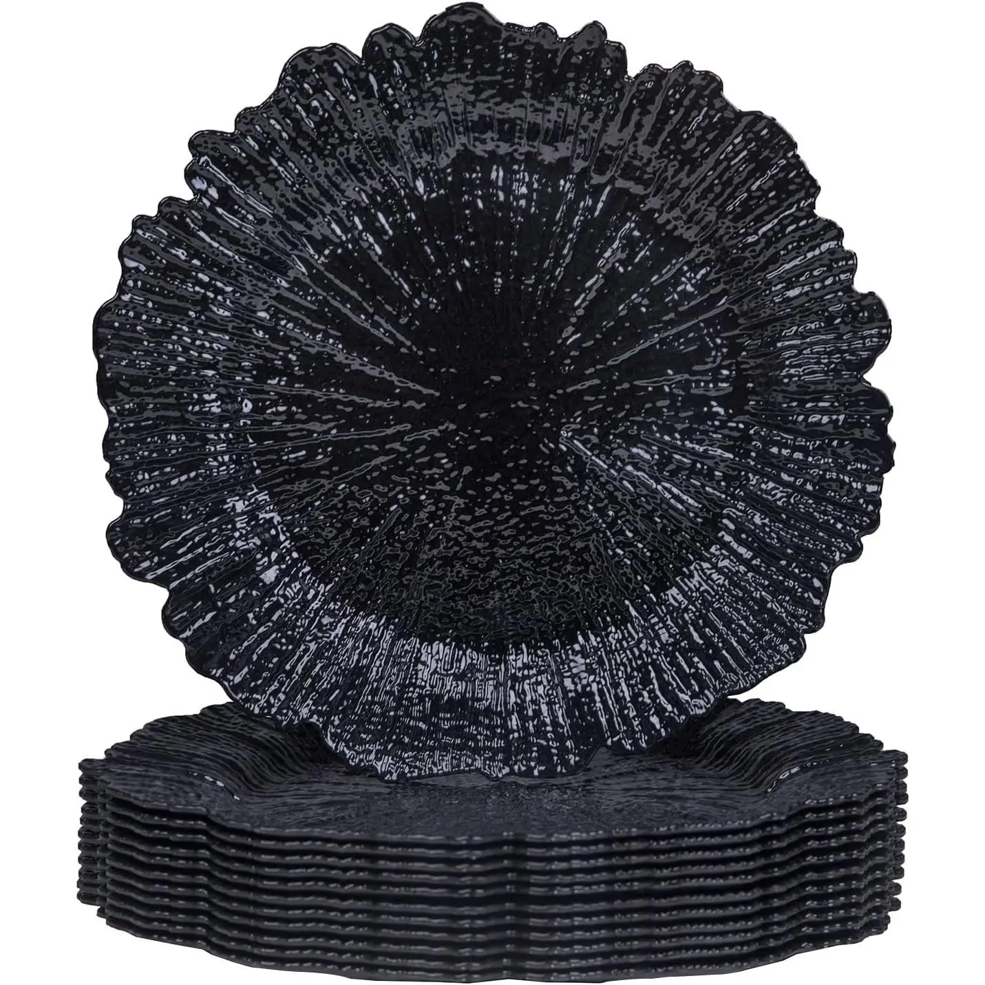 Black Charger Plates Set of 12, Reef Chargers for Dinner Plates | Round Plate Chargers set of 12, 13" Plastic Table Chargers, Decorative Chargers for Wedding, Thanksgiving, Christmas