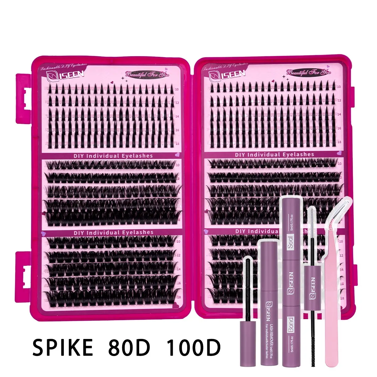 Large Capacity Spike Eyelash Clusters Kit, Volume Cluster Lashes, DIY Eyelash Extensions, Baddie Eyelashes, Light Soft False Lashes, IndividualLashes Thick Cluster Lashes, Waterproof Long-Lasting, Includes Bond&Seal and Tweezers, Beginner Friendly