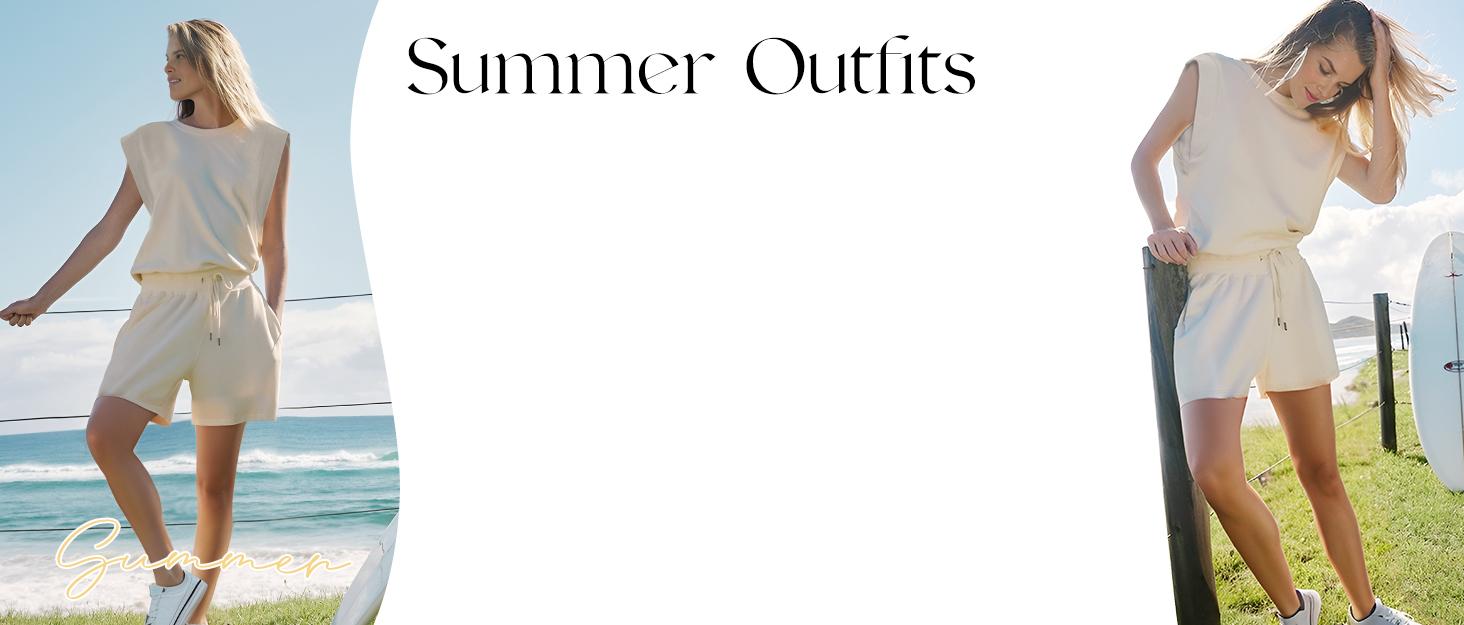 OFEEFAN Rompers for Women Summer Cap Sleeve Adjustable Drawstring Waistband Crewneck Casual Outfits with Pockets SpringStatements