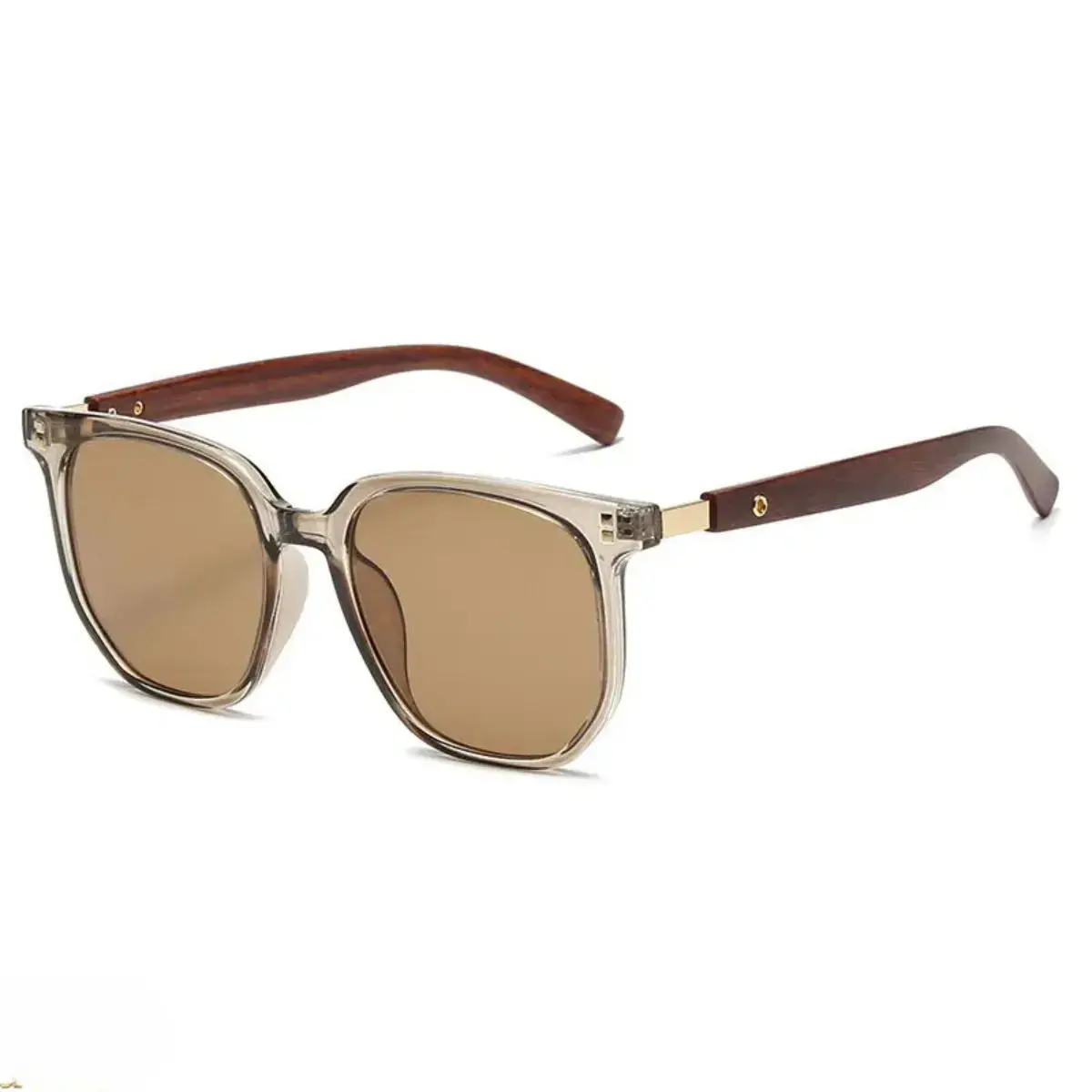 Retro Polygonal Unisex Sunglasses, Oversized Amber Lens Eyewear with Wood‑Grain Temples, Anti‑Glare Blue Light Blocking Glasses, Trendy Casual Fashion Sun Glasses for Men Women Daily Outdoor Accessory