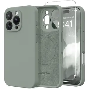 Magnetic for iPhone 16 Pro Case, Compatible with MagSafe, [Full Camera Protection][Screen Protector] Silicone Shockproof Protective Phone Case for iPhone 16 Pro 6.3", Calke Green