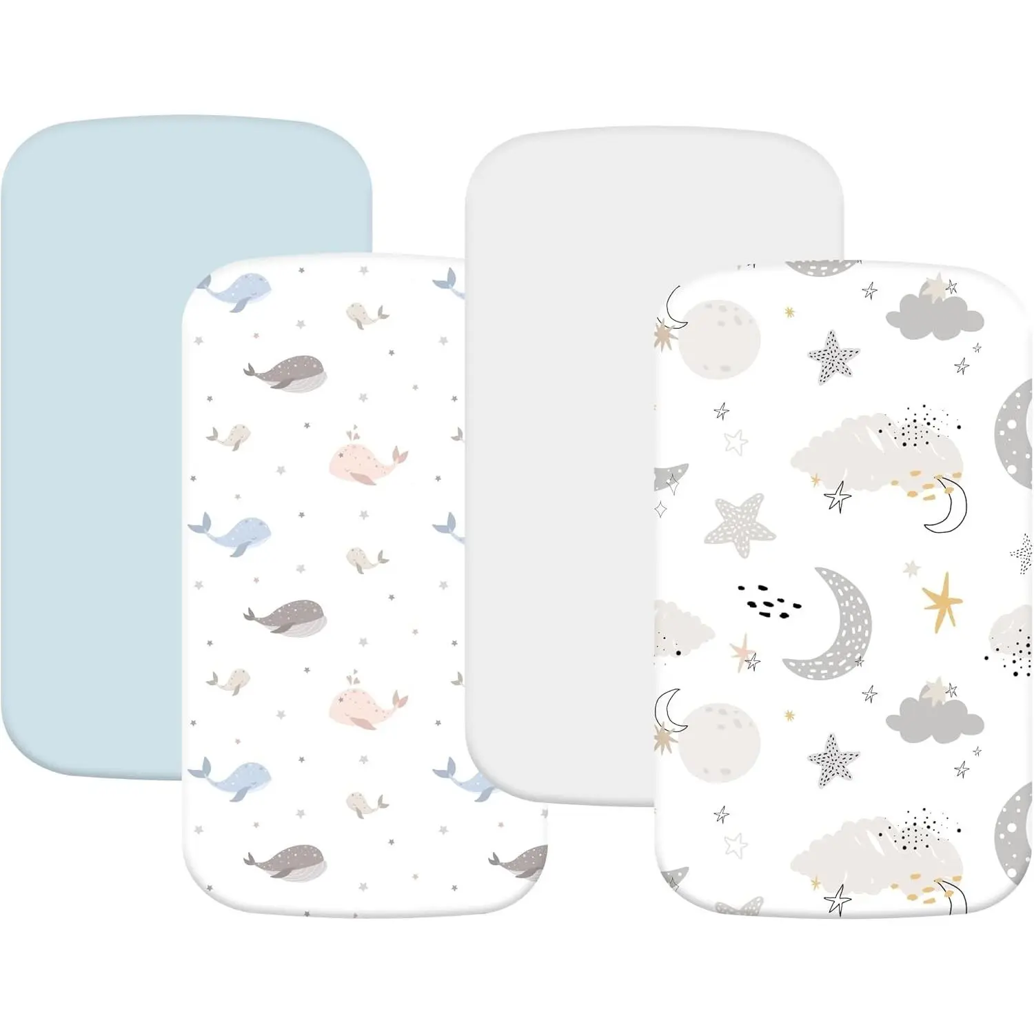 4 Pack Bassinet Fitted Sheets Compatible with 21" x 35" Baby Bassinet, Soft and Skin-Friendly, Blue Dolphin & Cloud,dorm room inspo,college dorm essentials,dorm haul