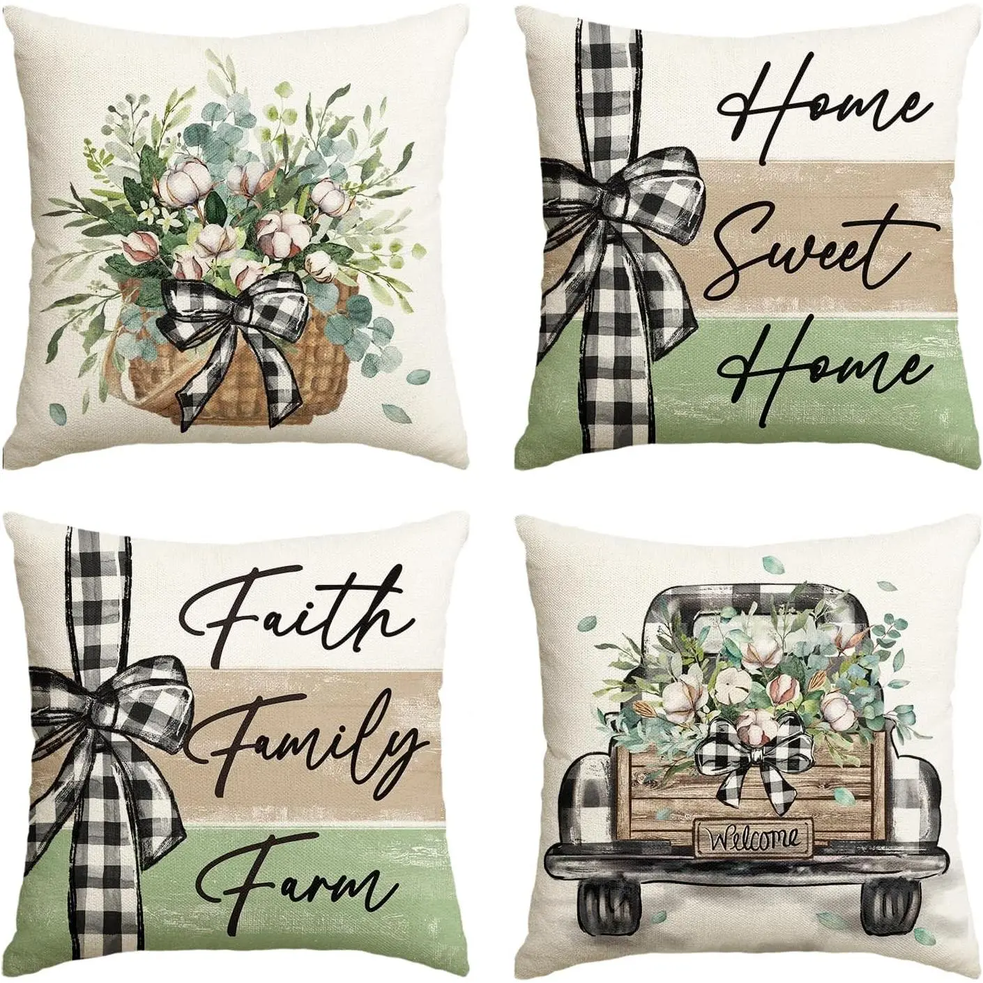Sweet   Eucalyptus Leaves Throw Pillow Covers, 16 x 16 Inch  Stripes Buffalo  Cushion Case Decorations Set of 4