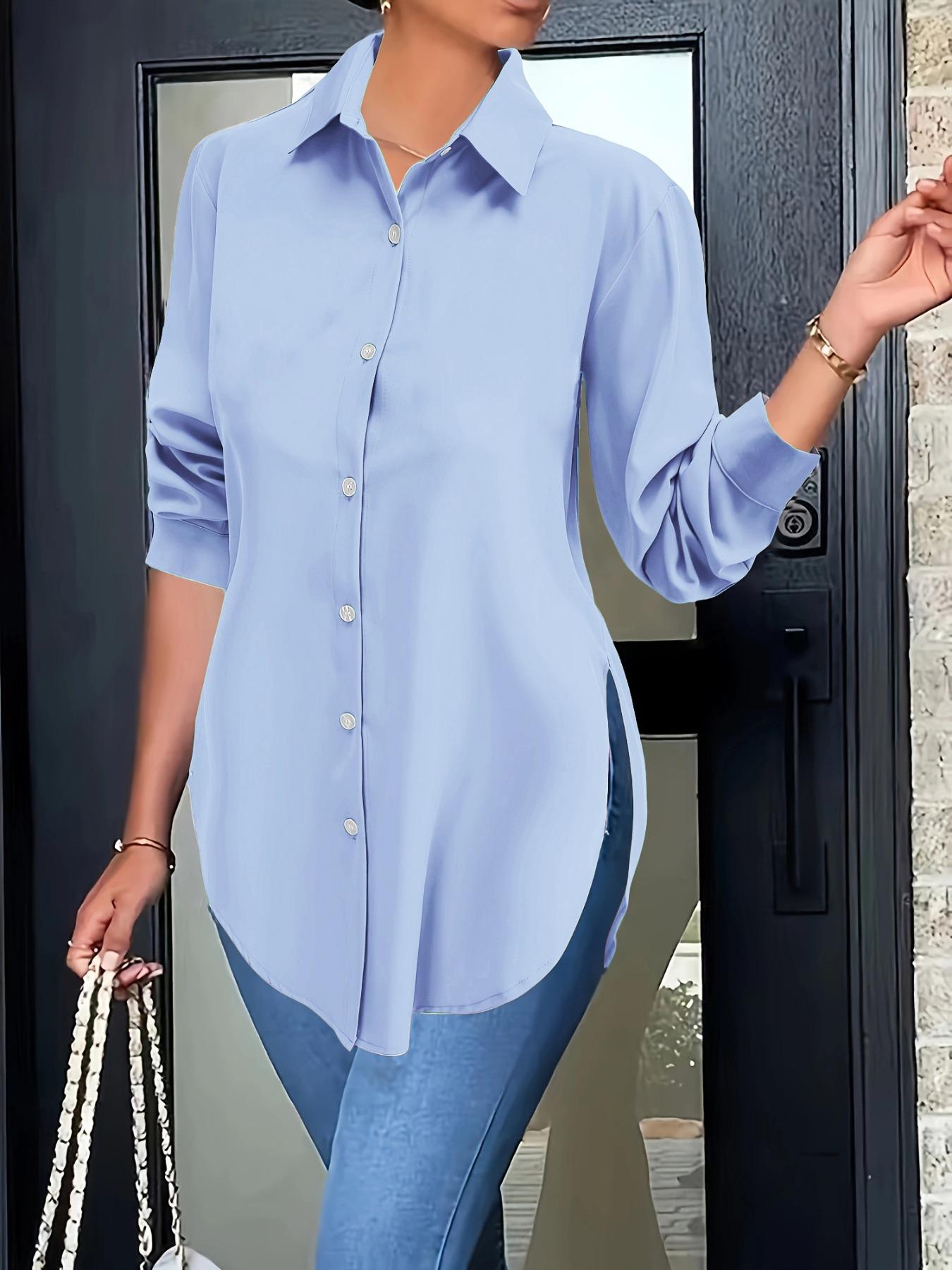 Elegant Fashion Women's Collared Long Sleeve Shirt, Fitted Outer Shell, Moderate Fabric Thickness, Casual Style, Spring & Fall Wear Elegant Fashion Women's Collared Long Sleeve Shirt, Fitted Outer Shell, Moderate Fabric Thickness, Casual Style, Spring & Fall Wear