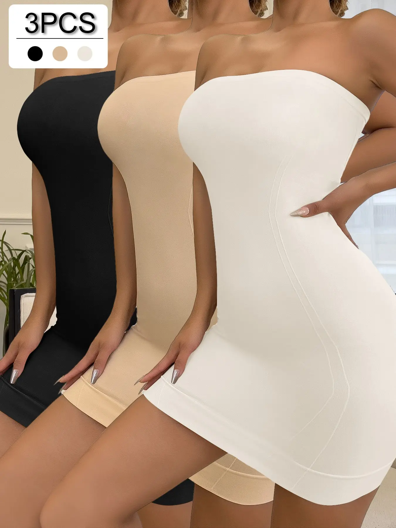 1/3 PCS Seamless Strapless Short Under Slip Dress for Women, Soft Skin-Friendly Solid Elastic Shapewear Liner, Gentle Contour Fit Daily Wear