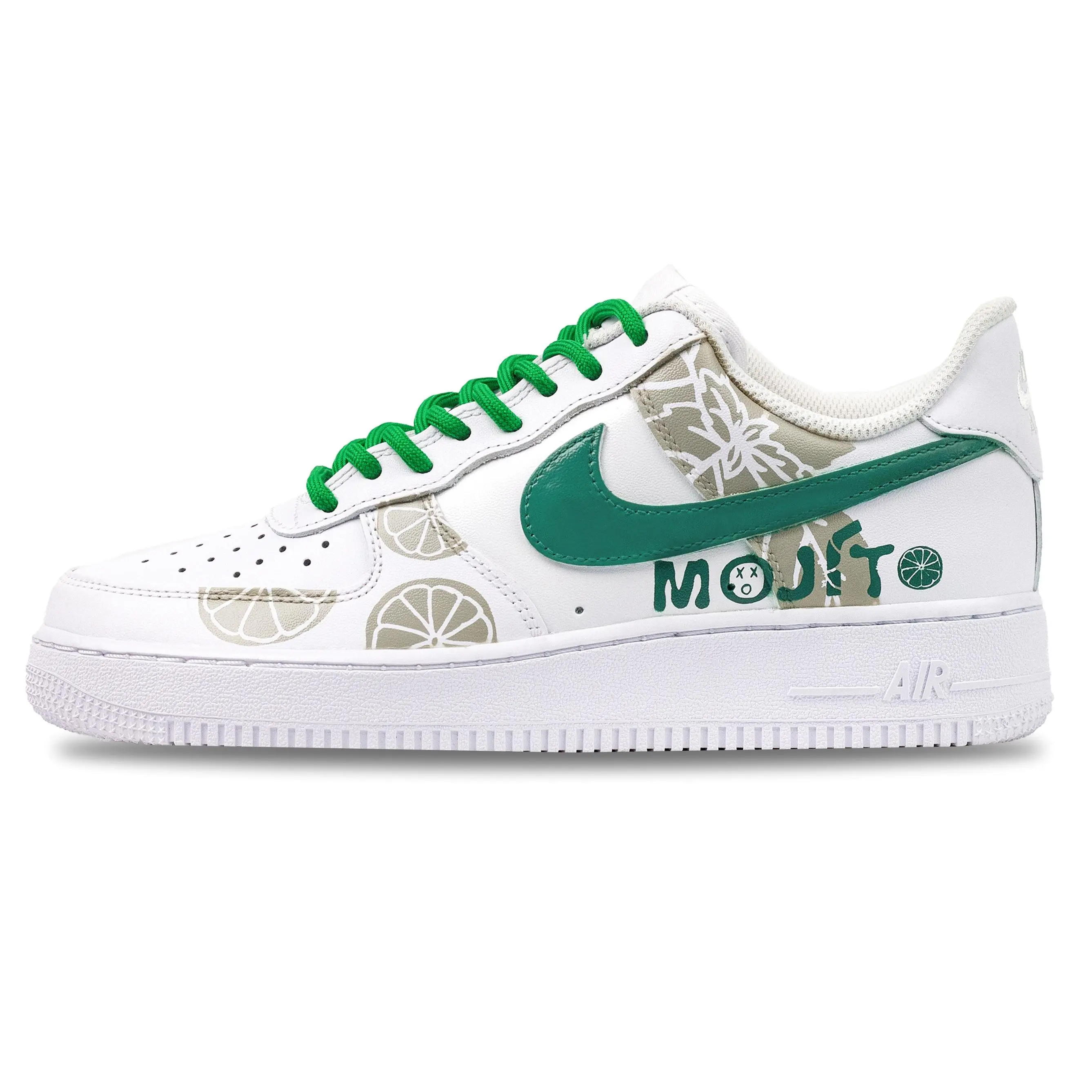 Men's Nike Air Force 1 Low-Top Athletic Sneakers - White & Green, Leather Upper, Durable Design, Walking Shoes, Sports Shoes, Trainer, Runner