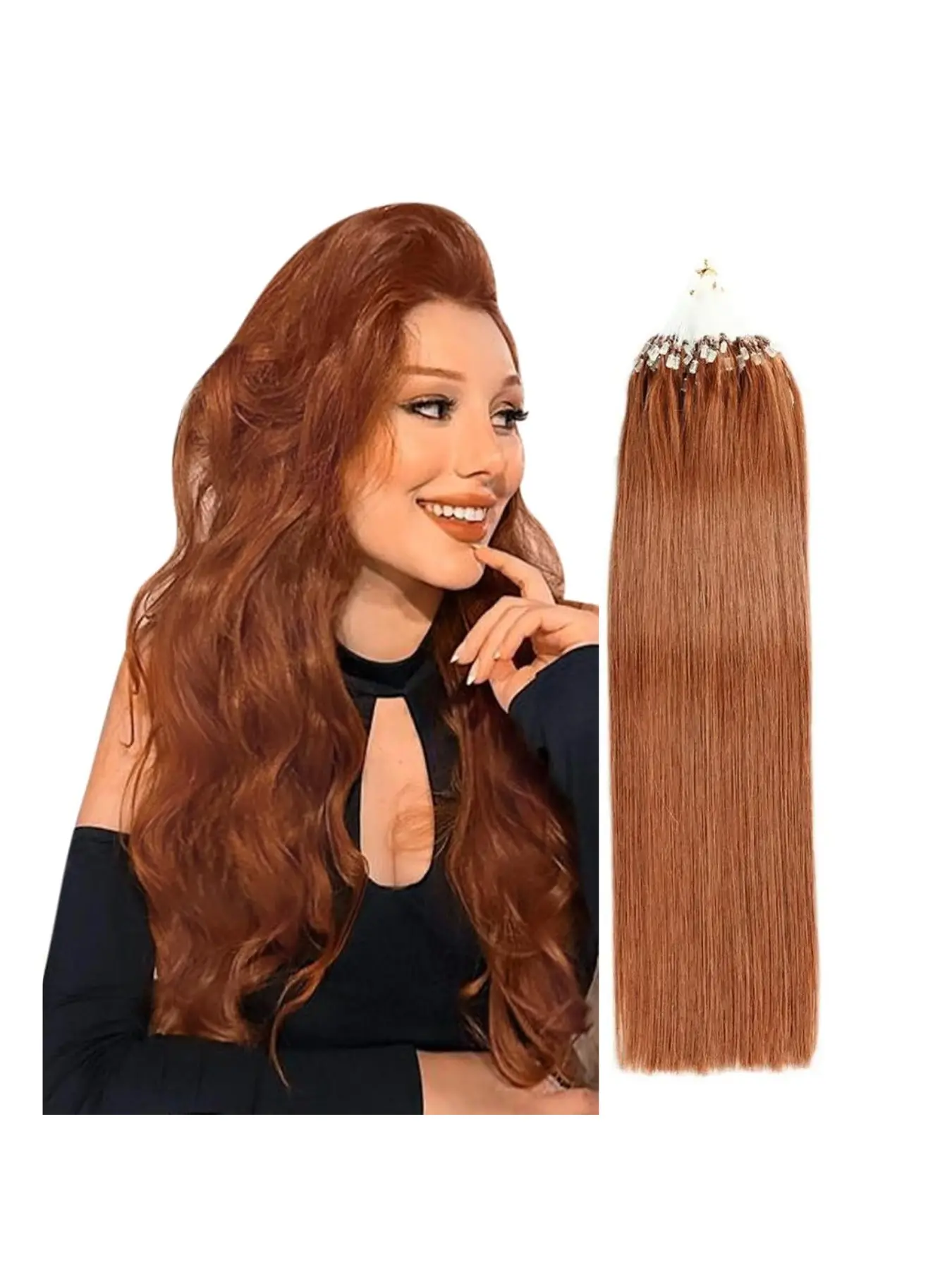 #30 Copper Brown Micro Link Human Hair Extensions Microlinks Hair Extensions 50 Strands Per Pack 100% Real Remy Human Hair 16-24 Inch 55g Micro Bead Hair Extensions Reusable Dyeable Permable For Women Natural Hair Thickening Salon Hair Supplies