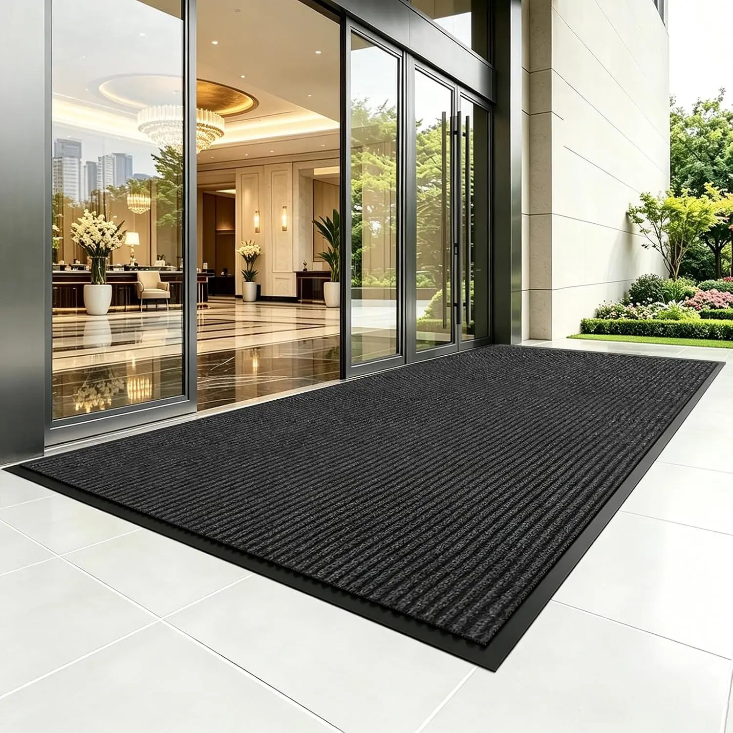 2' X 4' Ft Commercial Heavy Duty Indoor Outdoor Door Mat, Non-Slip Rubber Backing Dirt Trapper Entryway Floor Mat, Carpet Runner for Garage Patio Mudroom Office Business High Traffic, Black