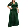 Pinup Fashion Velvet Wedding Guest Dress - Fall Formal Holiday V Neck Empire Waist Long Dresses
