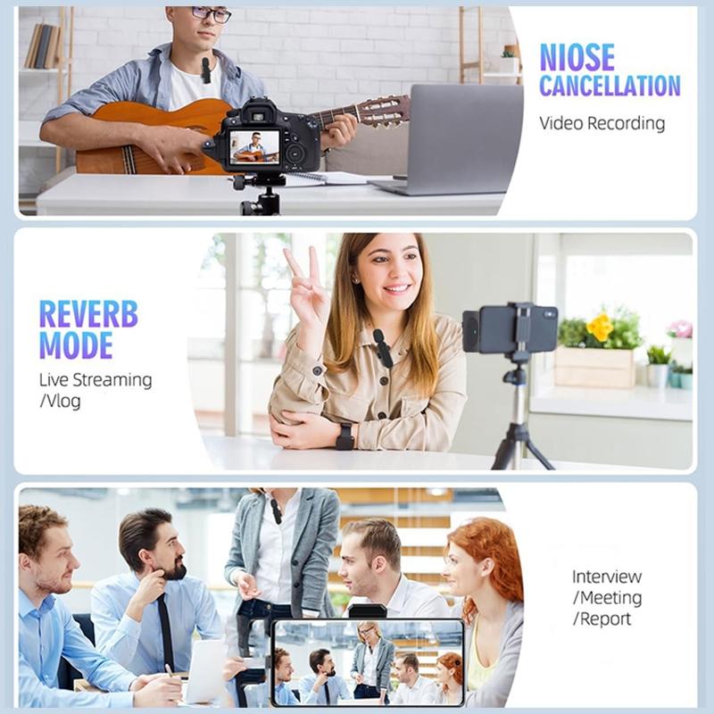 Professional Wireless Lavalier Microphone with Intelligent Noise Cancelling, Plug & Play for iPhone and Android Smartphones, Rechargeable Lapel Mic for Video Recording, Teaching, Interviews and Podcasts