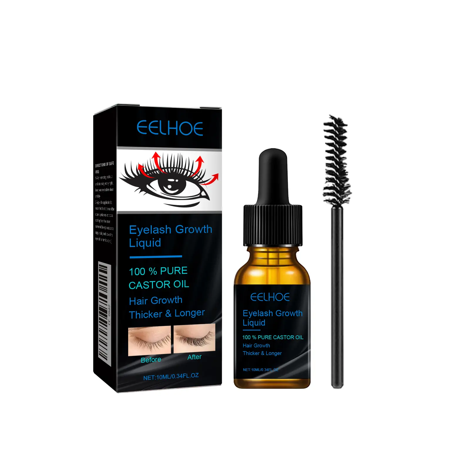 Castor Oil Eyelash and Eyebrow Serum for Natural Growth | Gentle, Daily Moisturizing Cosmetic Treatment for Lashes and Brows, Moisturizer, Eyebrows/Eyes, Makeup Products