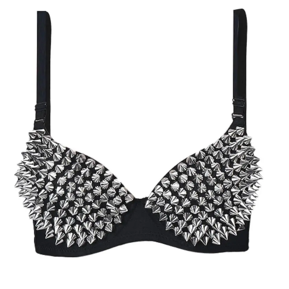 Women's Steampunk Underwear for Women, Sexy Spike Studs Wireless Bra Top for Party, Club Wear