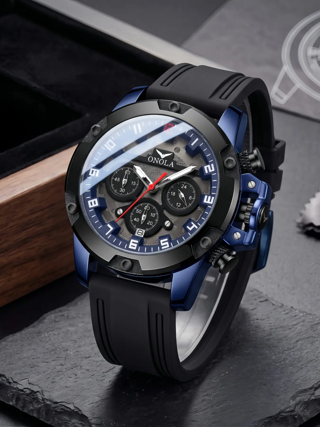 ONOLA Men Quartz Watch Round Triple Dial Chronograph Wrist Watches, Fashionable and Trendy Business Watch, Luminous Sports Watches, Metal Case with Silicone 30-Meter Water-Resistant Watch, Outdoor Casual Men's Watch, Perfect for Holiday Gifts