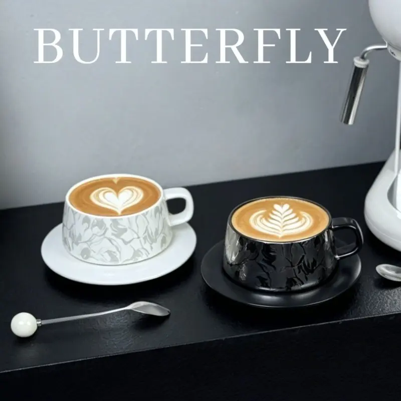 Luxury Ceramic Coffee Cup and Saucer Set Gift Box, High Aesthetic Value, Customizable Birthday Present, Elegant Tea Cups Gift, Latte Mugs, Cappuccino Mugs